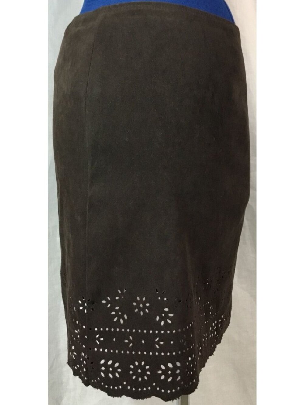 Boho Chic Skirt Womens S Brown Suede Eyelet Hem Cottage Core Pencil Y2K Vintage - Picture 2 of 12